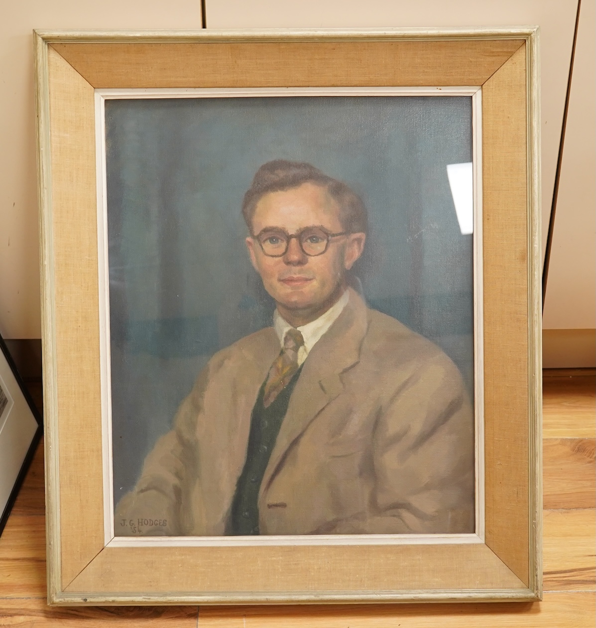 J G Hodges, Portrait of a gentleman, mid century oil on canvas, signed and dated '54, 59 x 49cm